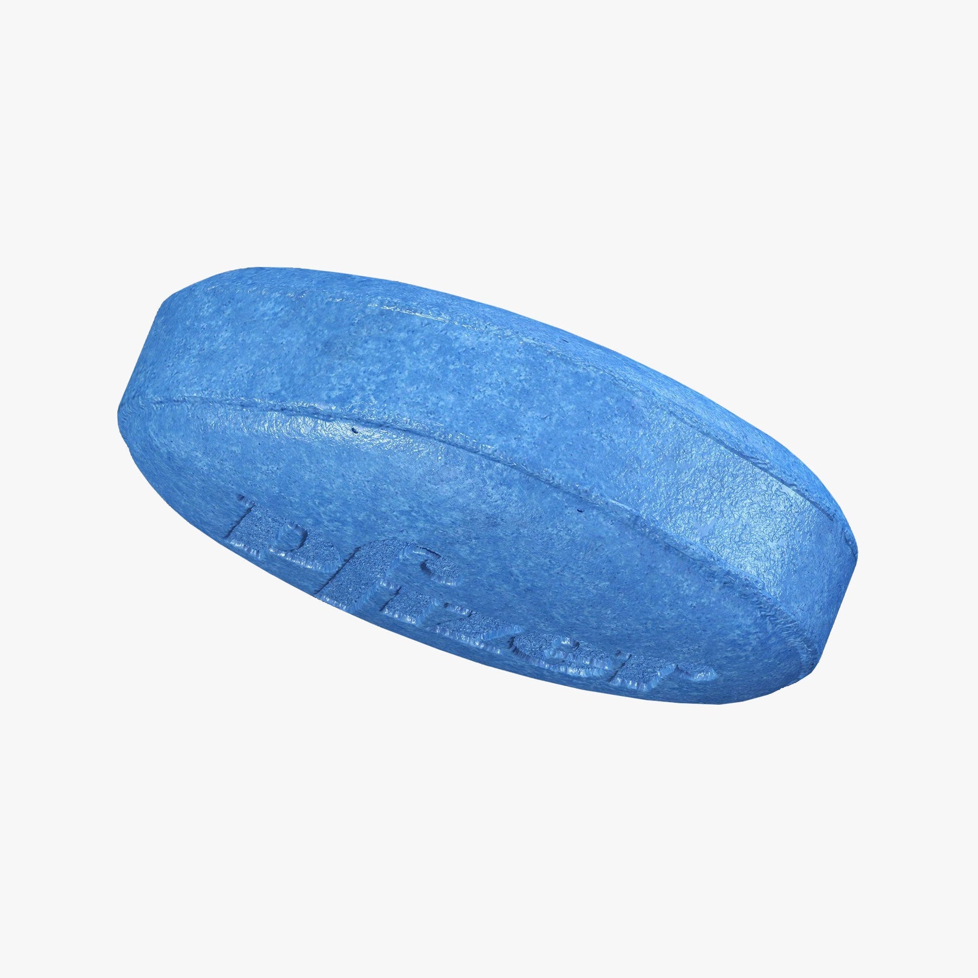 Side view of a Pfizer Viagra blue tablet for erectile dysfunction.
