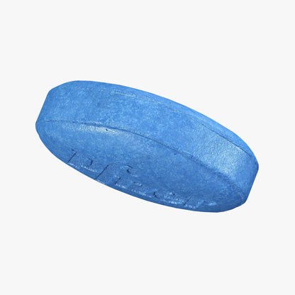 Side view of a Pfizer Viagra blue tablet for erectile dysfunction.