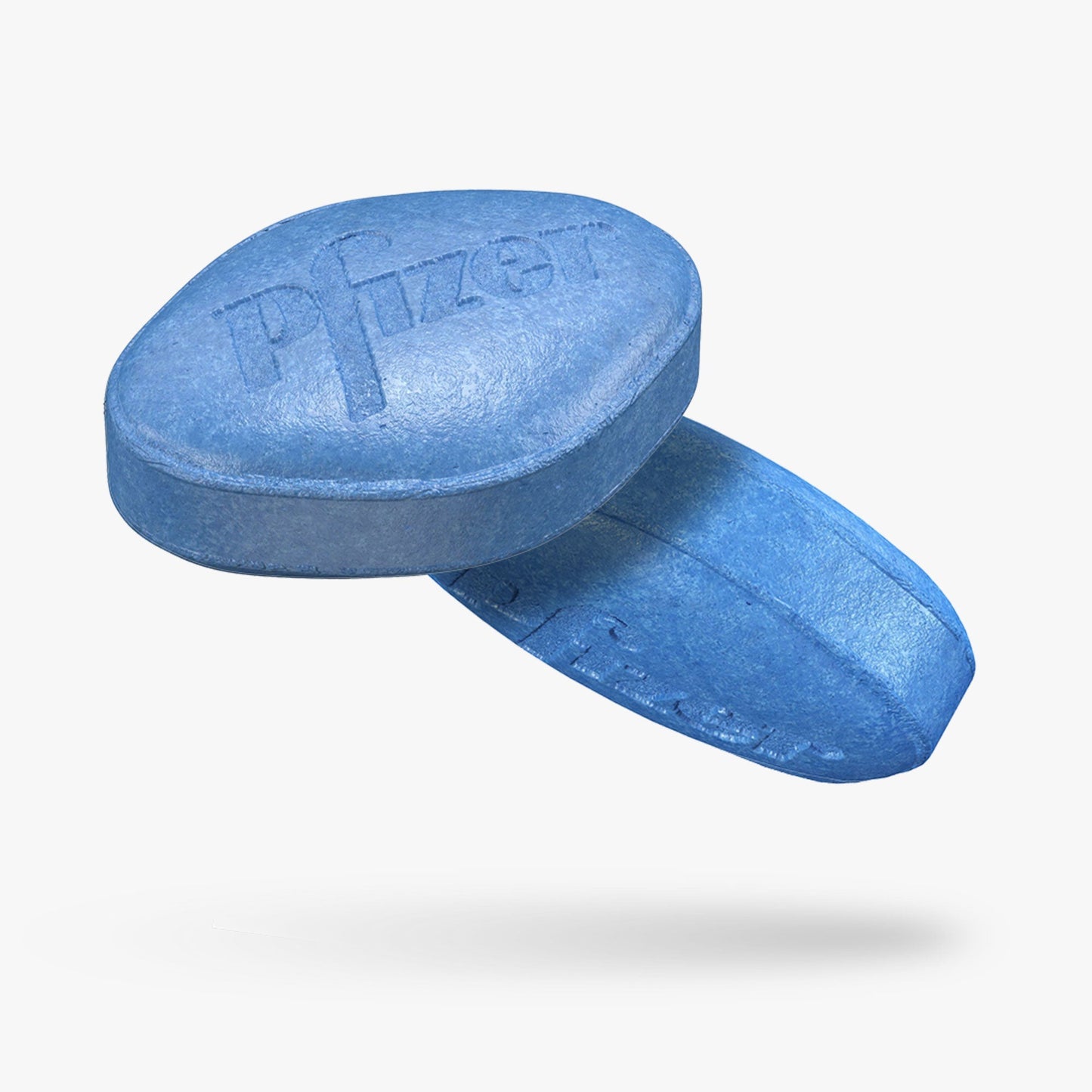 Two original blue Pfizer Viagra tablets used to treat erectile dysfunction in men.








