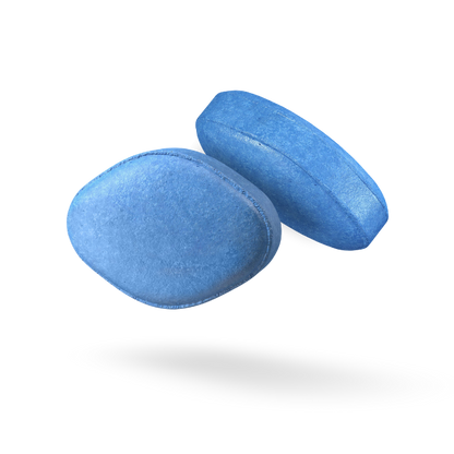 Two Generic Viagra® (Sildenafil) pills for erectile dysfunction (ED) treatment.