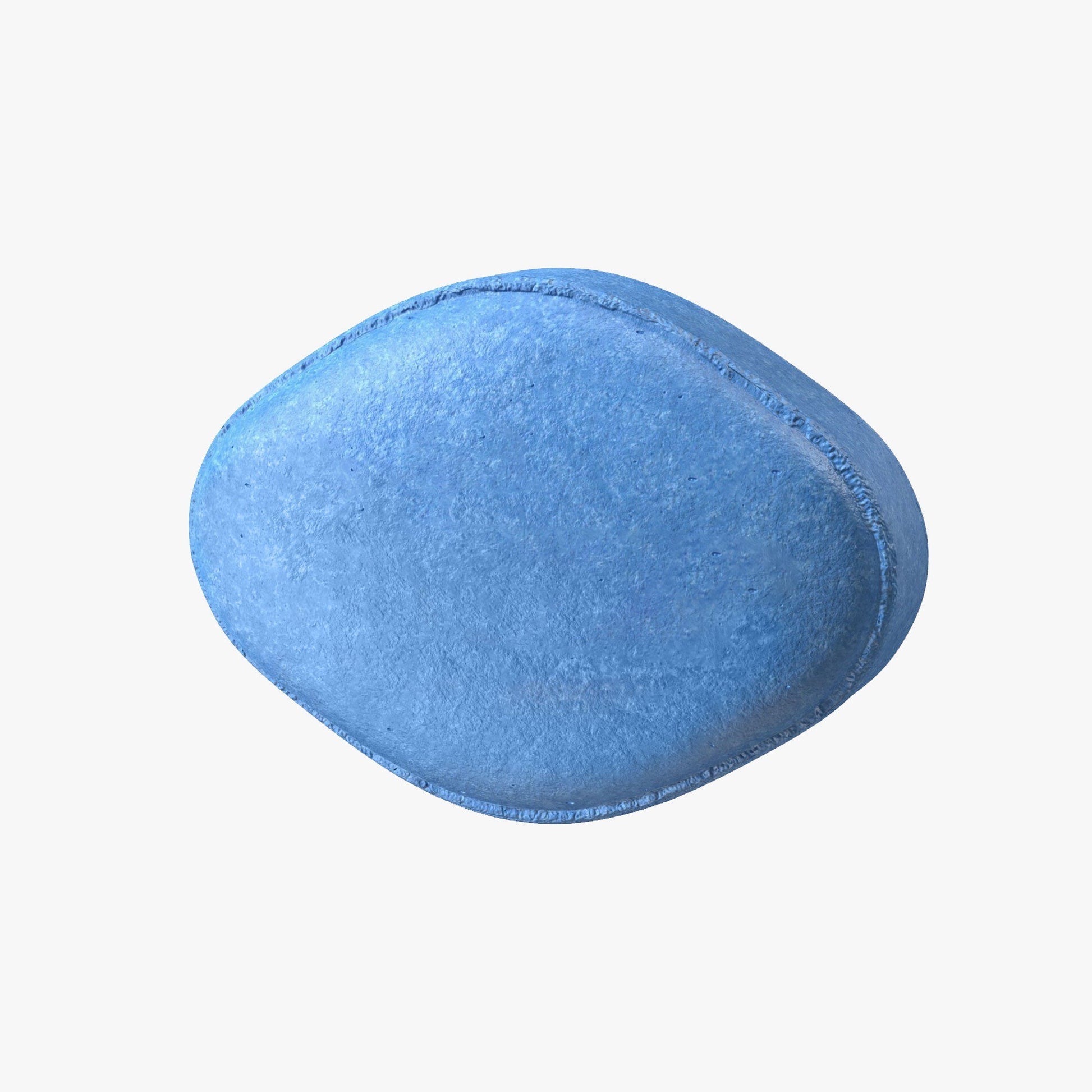 Single unmarked blue Viagra tablet on white background








