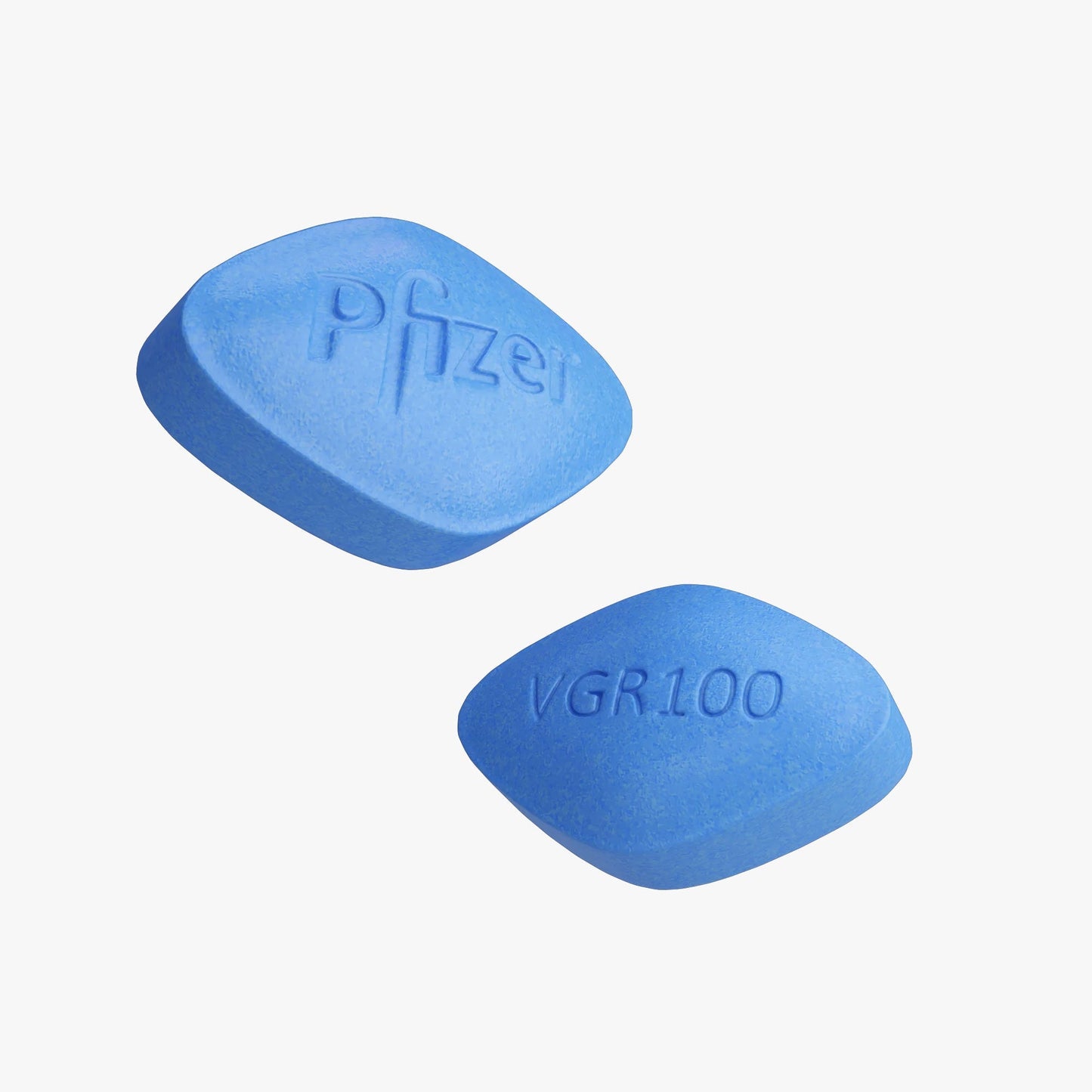 Two blue Viagra tablets with Pfizer and VGR100 markings








